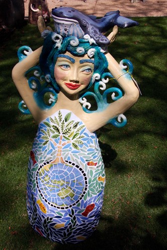 Lady with Whale and Ocean Theme Mosaics