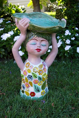 Small Garden Dweller Bird Bath Green Hair and Bowl