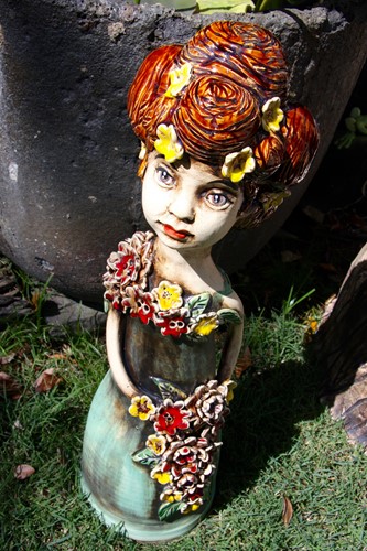 Lady with Green Dress and Flowers