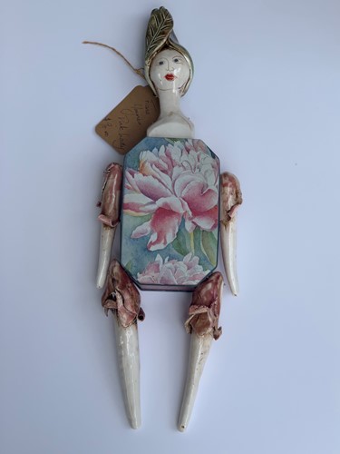 Pink Lady Hanging Tin Doll