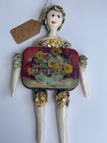 Girl with Vase Hanging Tin Doll