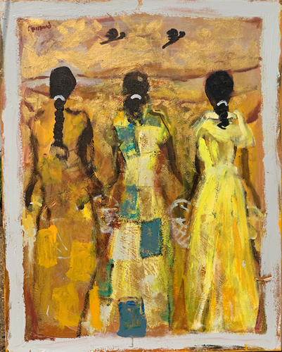 Yellow Figures in Landscape