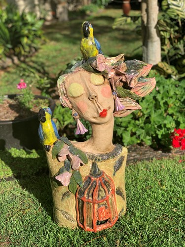 Garden Dweller with Two Parrots