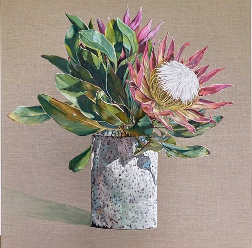 Proteas in Clay Vase