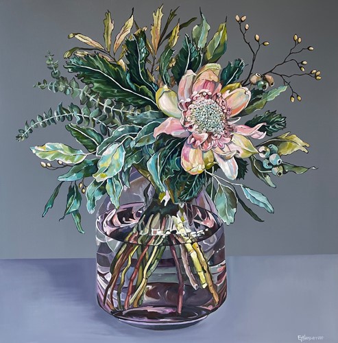 Pink Passion Waratah on grey