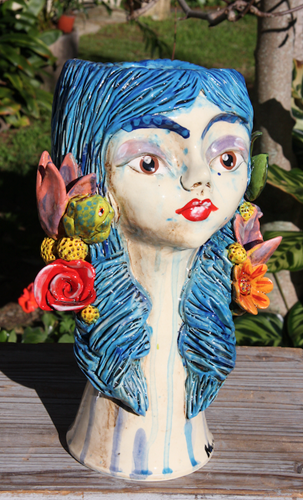 Blue Hair with Frog Friend Planter