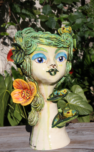 Green Girl with Frog Friends