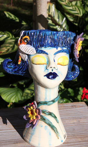 Blue Hair and Lips Medium Pot Head