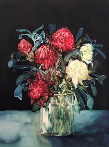 5 Waratahs in Glass Vase