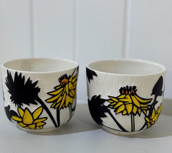 Porcelain Tumbler Paper Daisies I and II