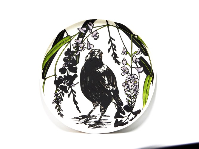 Purple Pea and Magpie Porcelain Plate
