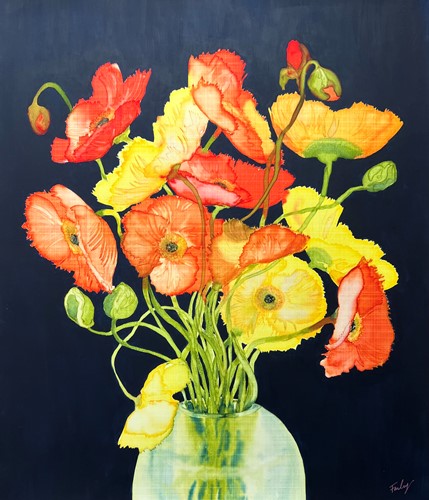 Poppies with Sunshine on Blue