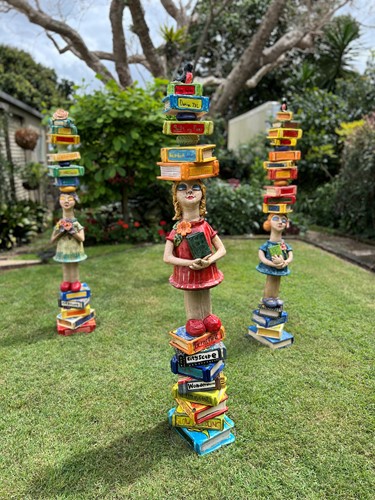 Beth - Garden Girl with her tower of books  (BLONDE GIRL)